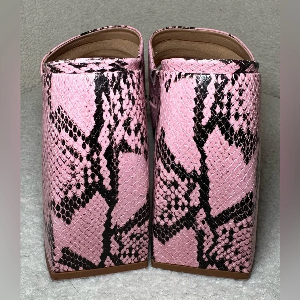 SCHUTZ Aretha snake print chunky stacked high heel platform pink black grey gray